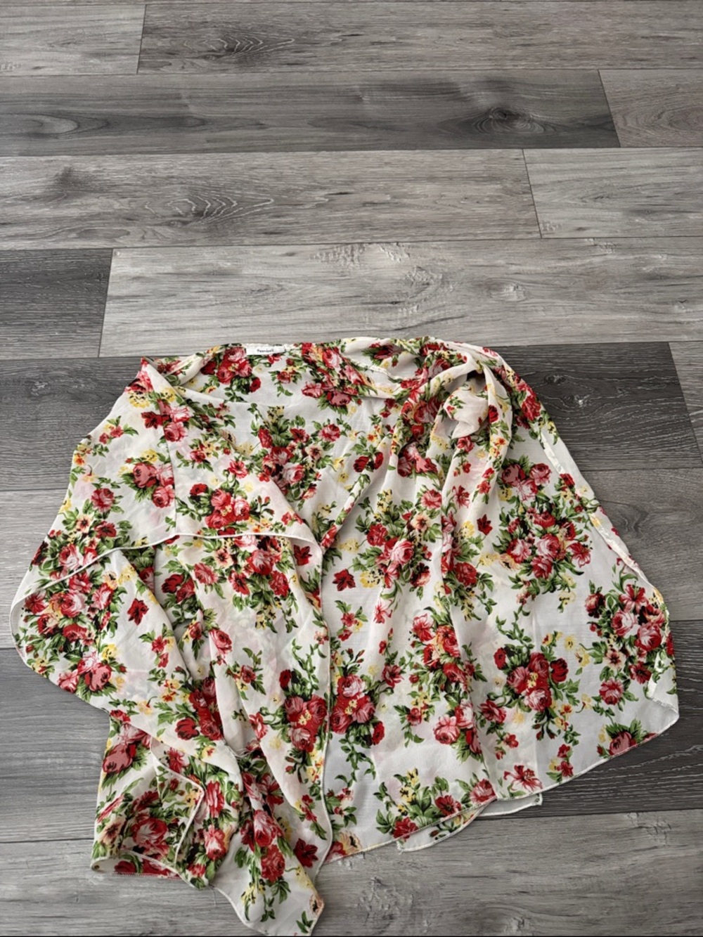 TeenBell White Wrap Blouse with Red Floral Print